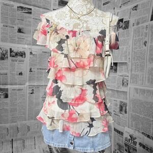 White House Black Market XS Off Shoulder Floral Ruffle Tiered Top Blouse Boho